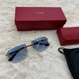 Cartier Zonnebril Blauwe Glazen, Goude Montuur