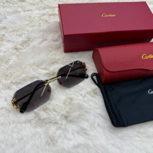 Cartier Zonnebril Diamond Cut, Goude Montuur, Donker Blauwe Glazen