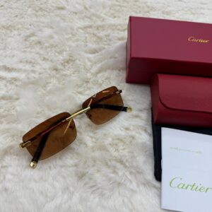 Cartier Zonnebril Bruine Glazen, Goude Montuur Logo