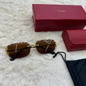 Cartier Zonnebril Combi Diamond Cut Goude Montuur, Bruine Glazen C