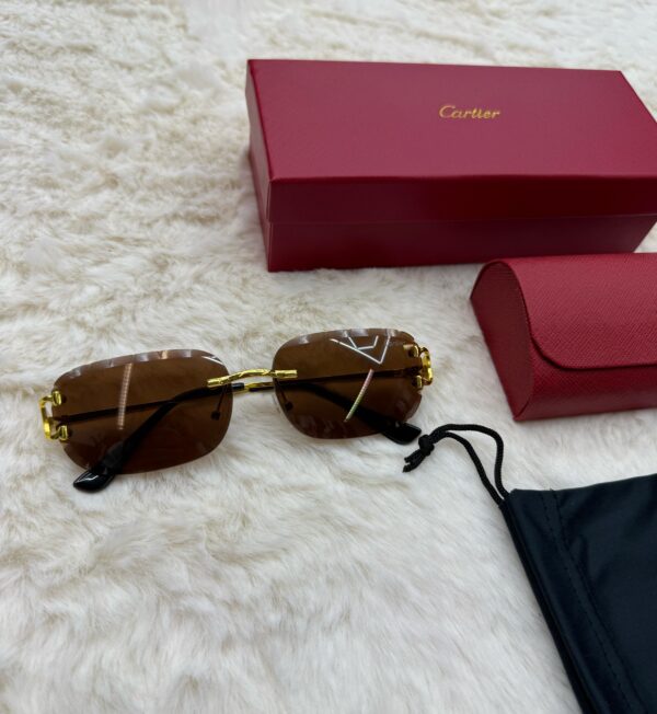 Cartier Zonnebril Combi Diamond Cut Goude Montuur, Bruine Glazen C