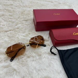 Cartier Zonnebril Diamond Cut, Goude Montuur, Bruine Glazen