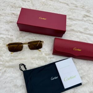 Cartier Zonnebril Panter Goude Montuur, Bruine Glazen