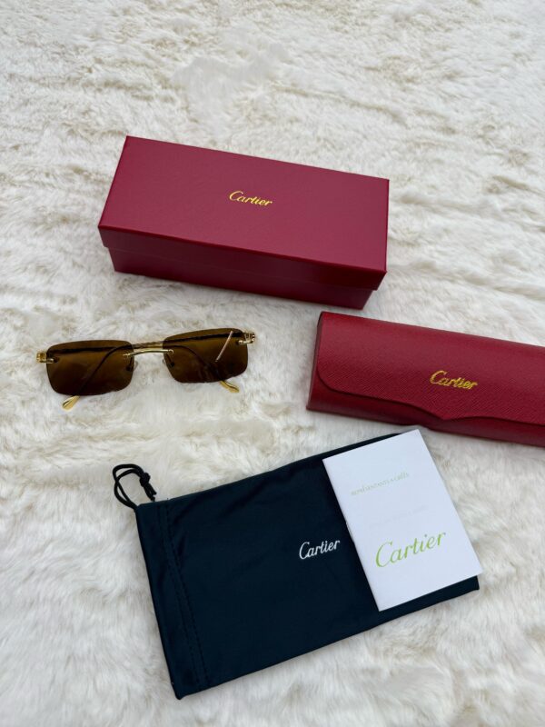 Cartier Zonnebril Panter Goude Montuur, Bruine Glazen