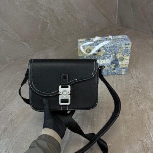 Christian Dior Black Leather Saddle Messenger Bag High Quality