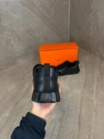 Hermes Bouncing Black on Black Leather Sneakers - Afbeelding 5