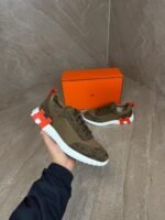 Hermes Bouncing Brown Sneakers, Orange Logo