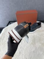 Loro Piana Weekend Walk Sneakers Grey Blue Leather - Afbeelding 4