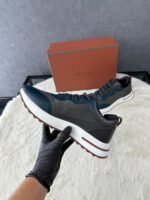 Loro Piana Weekend Walk Sneakers Grey Blue Leather - Afbeelding 5